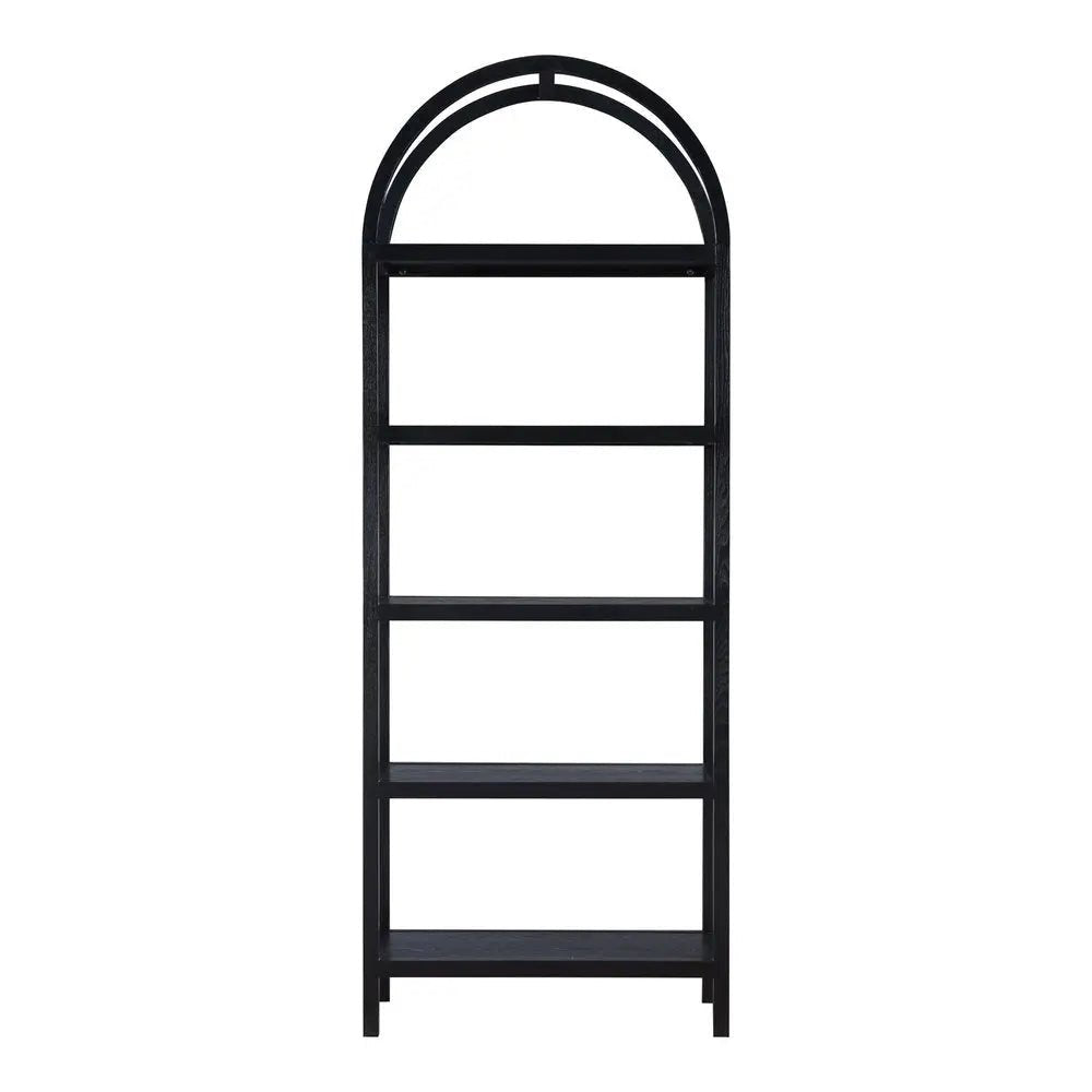 80" Black Oak Wood Five Tier Arched Top Bookcase HomeRoots