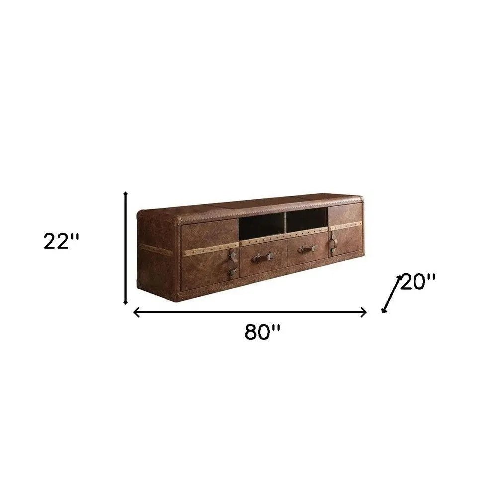 80" Brown Leather Enclosed and Open Storage TV Stand HomeRoots