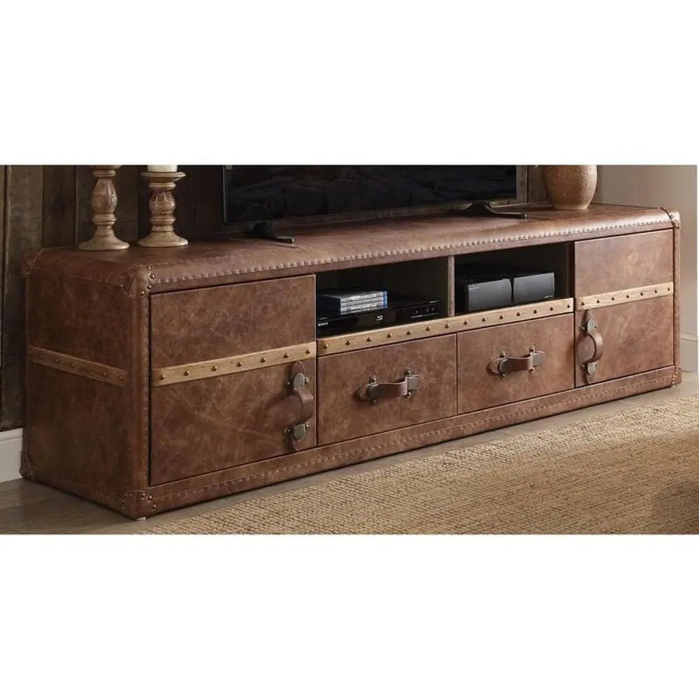 80" Brown Leather Enclosed and Open Storage TV Stand HomeRoots