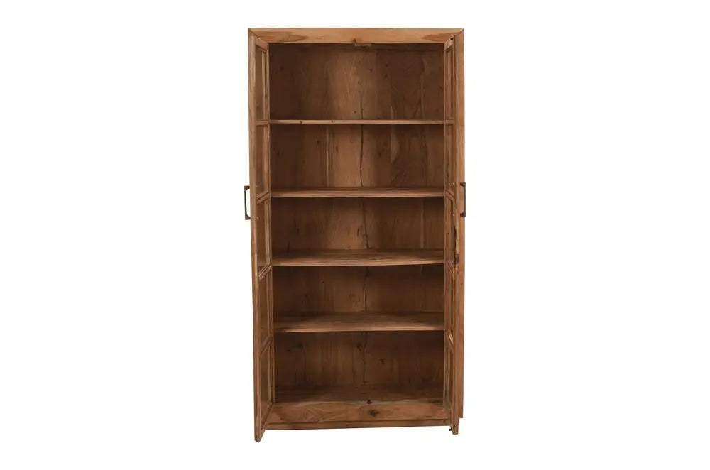 80" Brown Solid Wood Display Stand With Two Doors - NOVA HOME FURNITURE