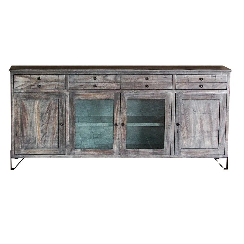 80" Gray Mango Solid Wood Enclosed Storage Distressed TV Stand - NOVA HOME FURNITURE