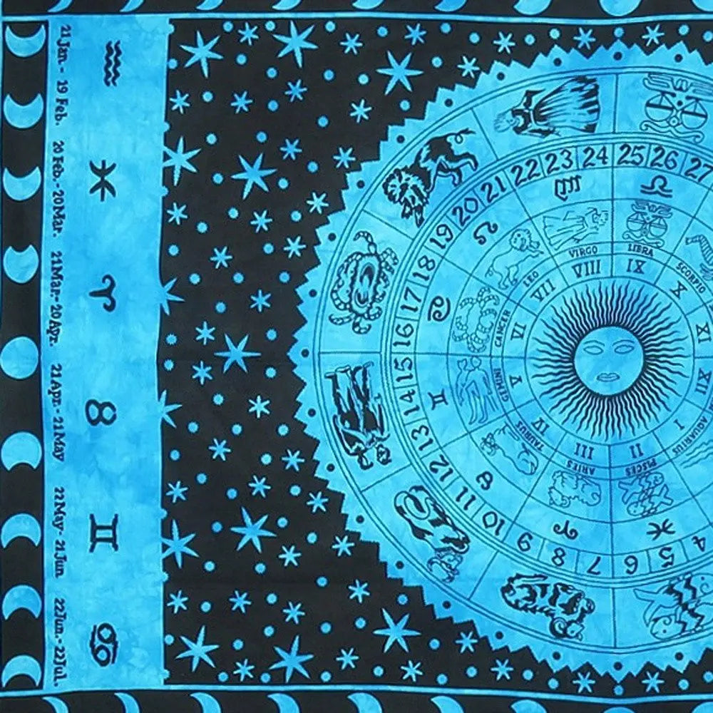 80" X 56" Black And Blue Cotton Hanging Tapestry - NOBLE HOME INTERIORS