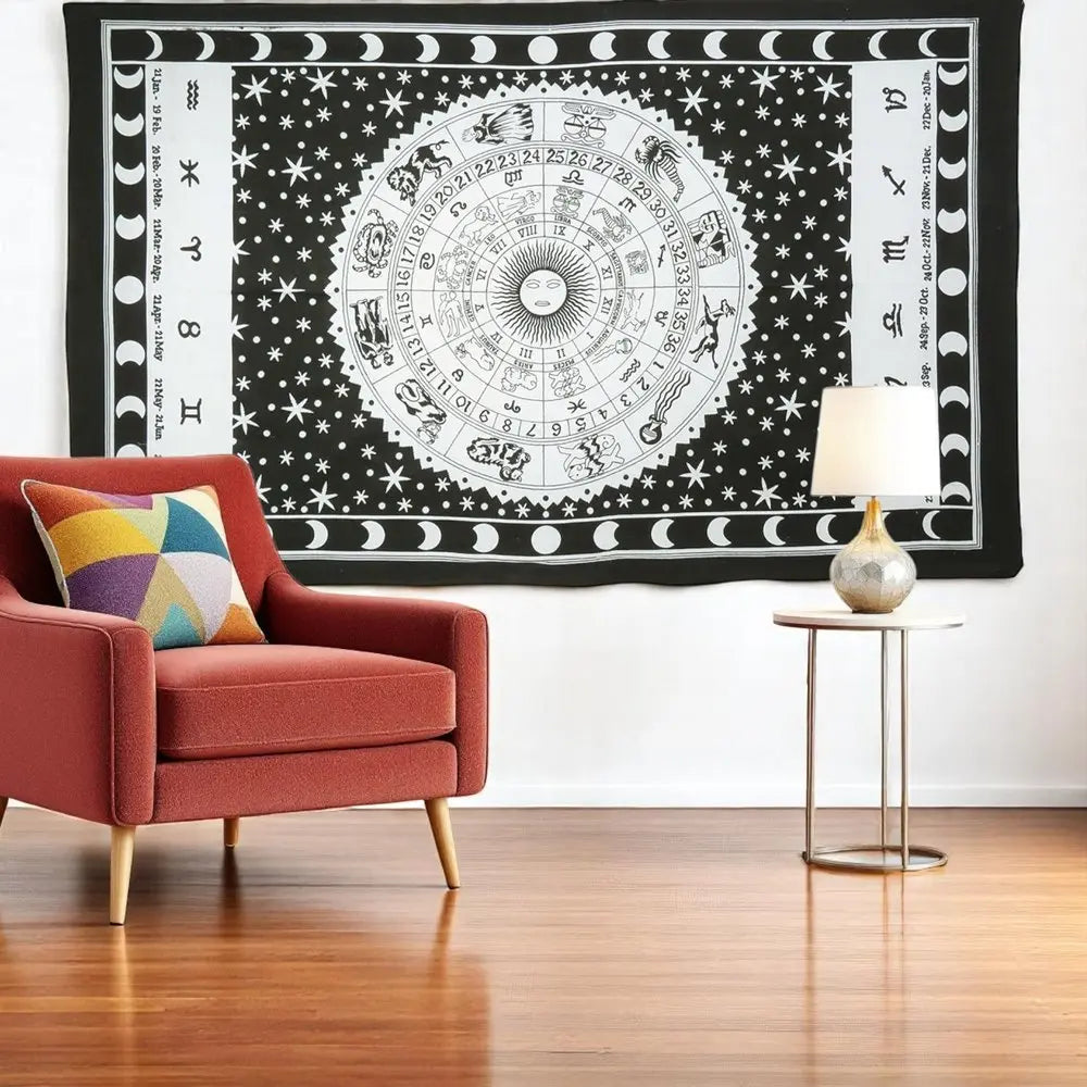 80" X 56" Black And White Cotton Hanging Tapestry - NOBLE HOME INTERIORS
