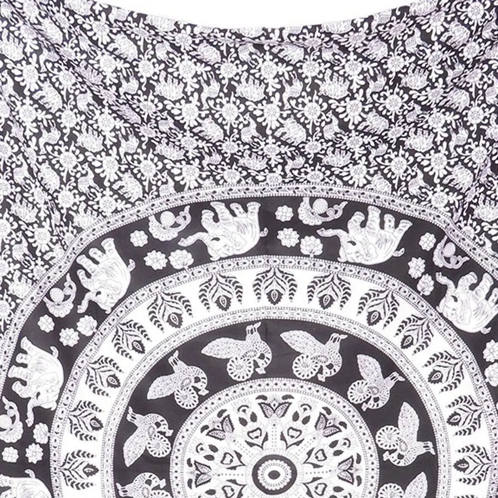 80" X 56" Black And White Mandala Cotton Hanging Tapestry - NOBLE HOME INTERIORS