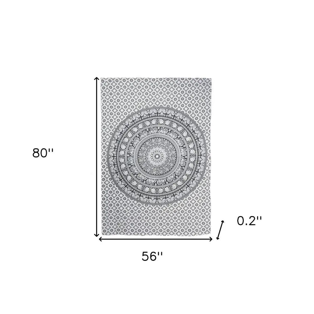 80" X 56" Black And White Mandala Cotton Hanging Tapestry - NOBLE HOME INTERIORS