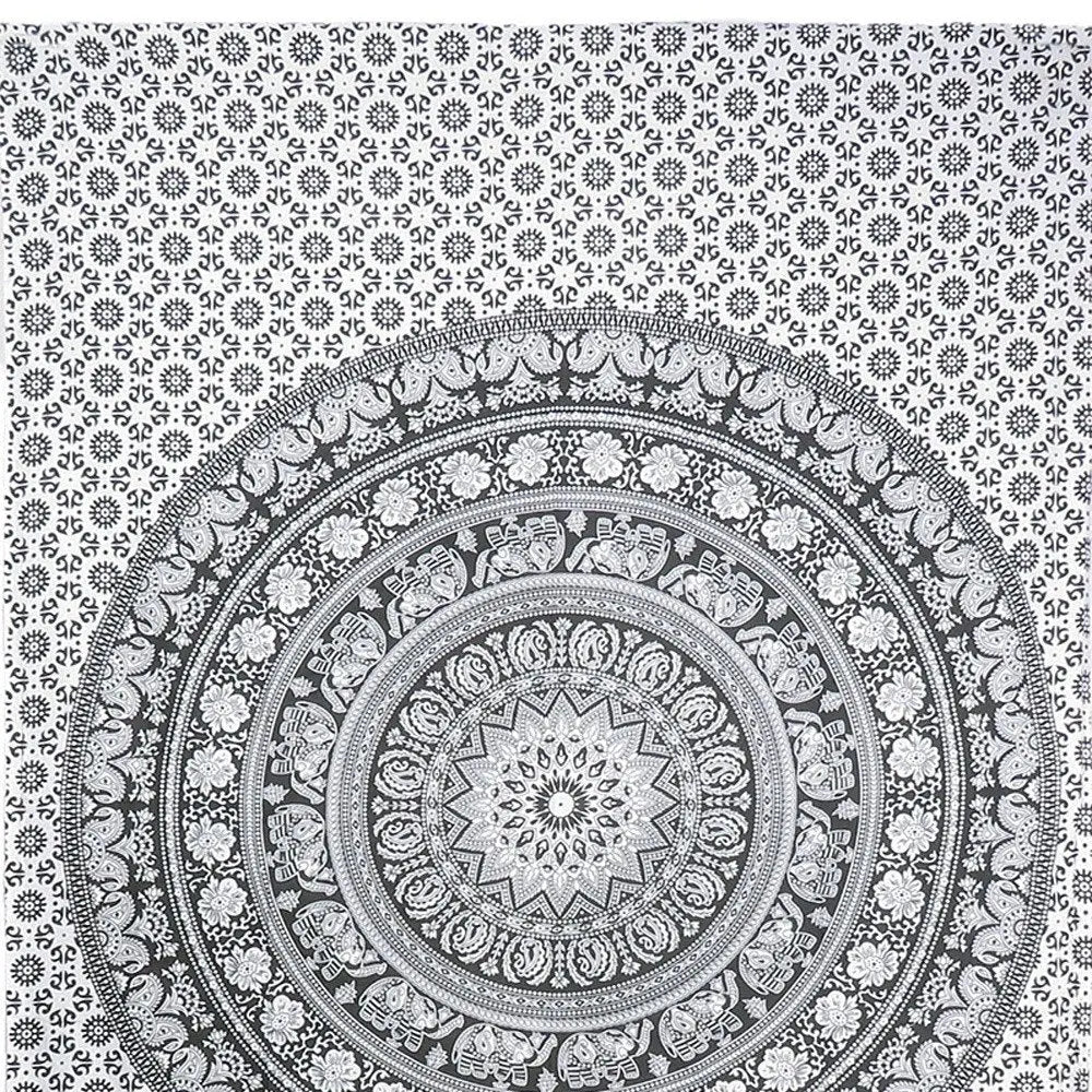 80" X 56" Black And White Mandala Cotton Hanging Tapestry - NOBLE HOME INTERIORS