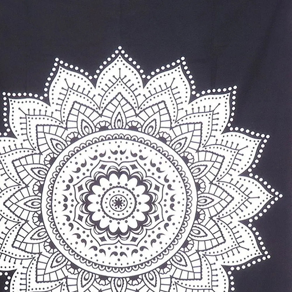 80" X 56" Black And White Mandala Cotton Hanging Tapestry - NOBLE HOME INTERIORS