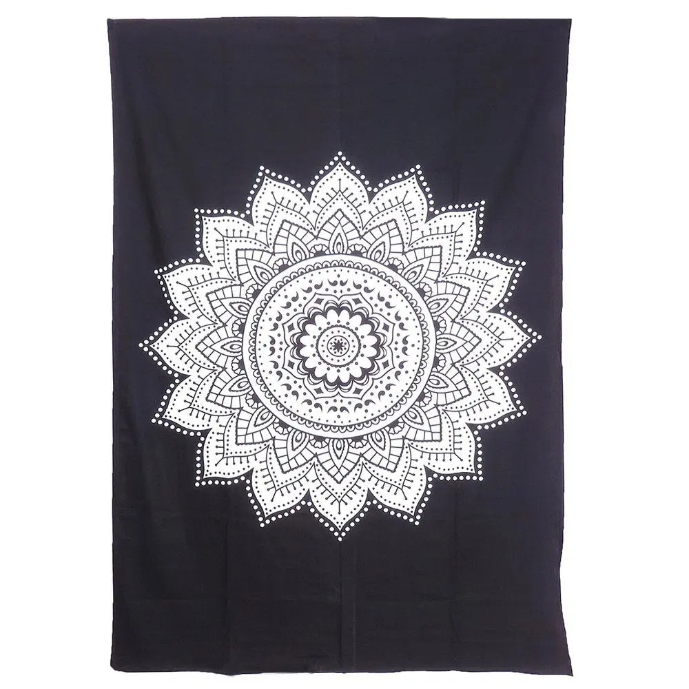 80" X 56" Black And White Mandala Cotton Hanging Tapestry - NOBLE HOME INTERIORS