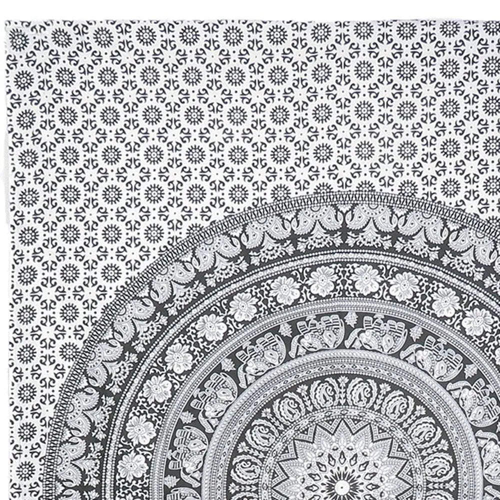 80" X 56" Black And White Mandala Cotton Hanging Tapestry - NOBLE HOME INTERIORS