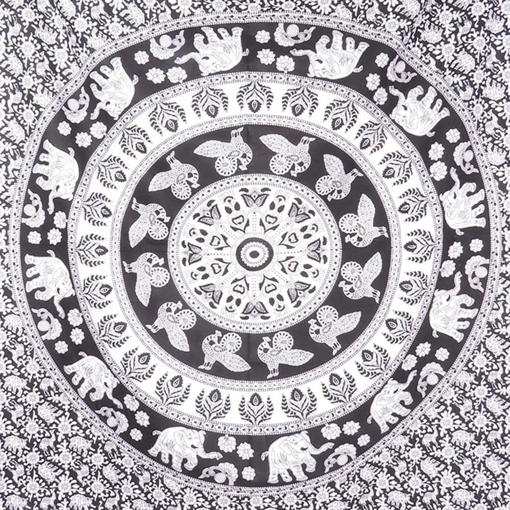 80" X 56" Black And White Mandala Cotton Hanging Tapestry - NOBLE HOME INTERIORS