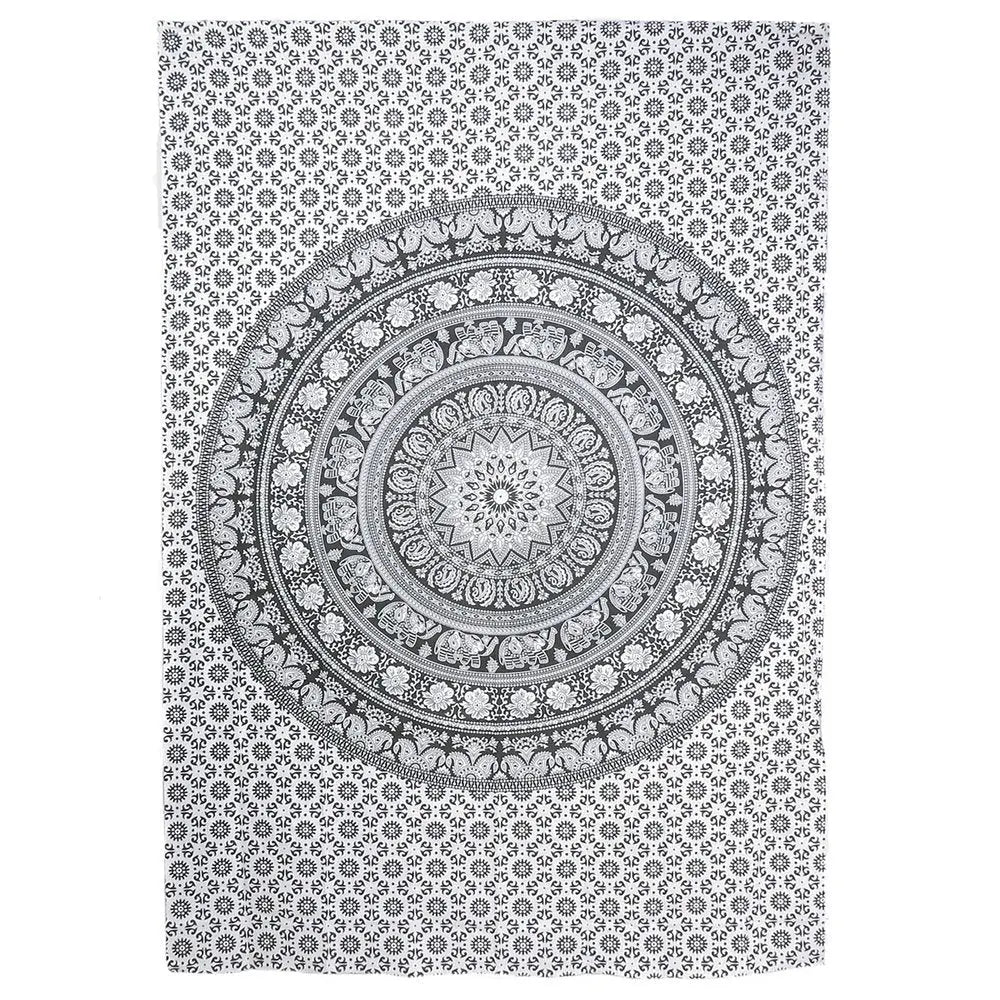 80" X 56" Black And White Mandala Cotton Hanging Tapestry - NOBLE HOME INTERIORS