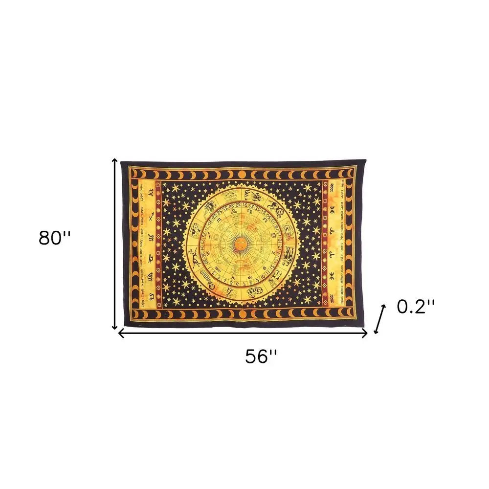 80" X 56" Black Red And Yellow Cotton Hanging Tapestry - NOBLE HOME INTERIORS