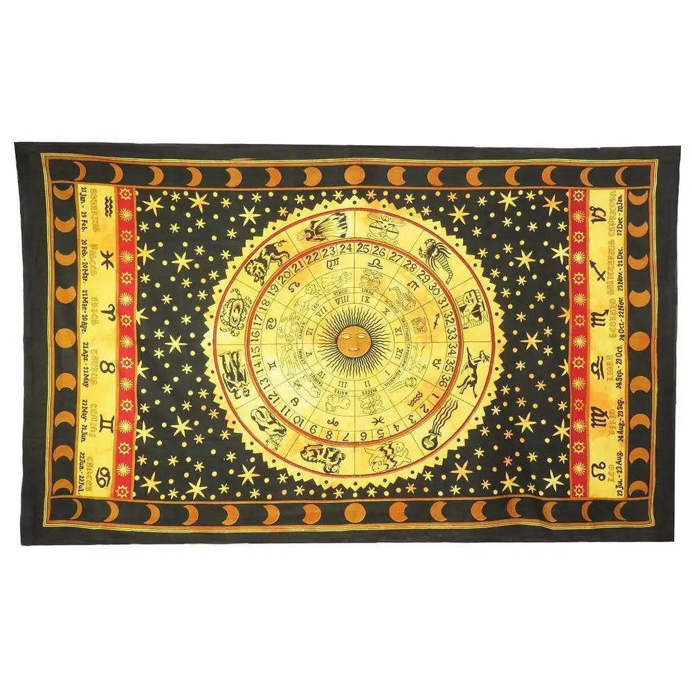 80" X 56" Black Red And Yellow Cotton Hanging Tapestry - NOBLE HOME INTERIORS