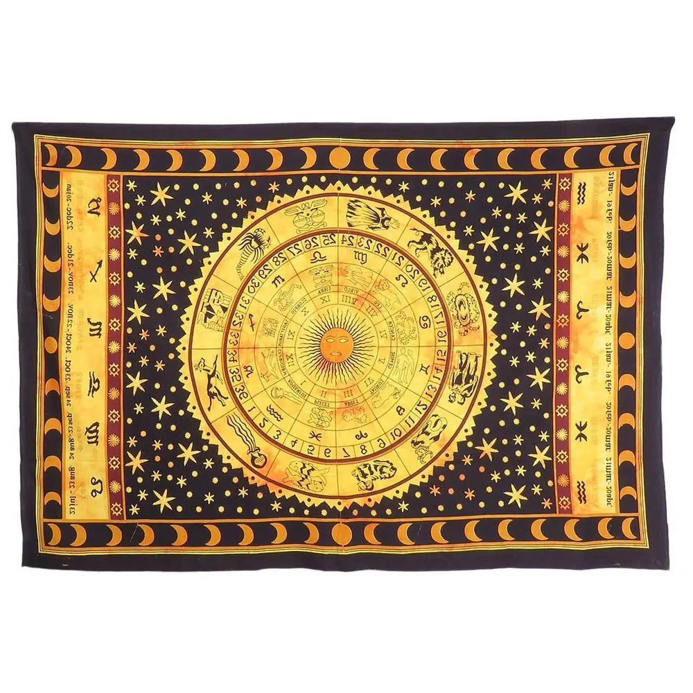 80" X 56" Black Red And Yellow Cotton Hanging Tapestry - NOBLE HOME INTERIORS