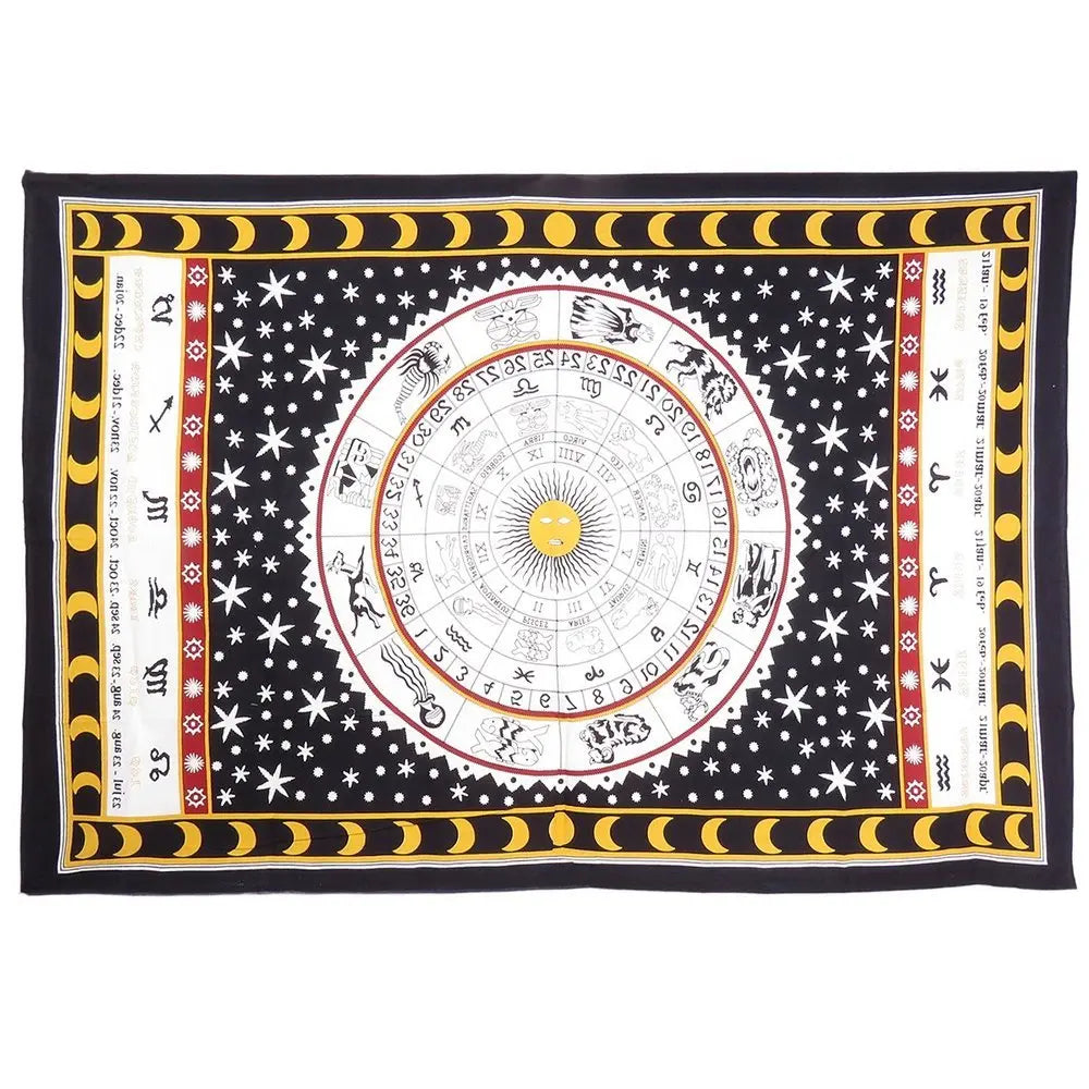 80" X 56" Black White And Yellow Cotton Hanging Tapestry - NOBLE HOME INTERIORS