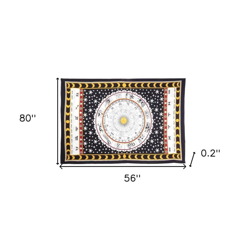 80" X 56" Black White And Yellow Cotton Hanging Tapestry - NOBLE HOME INTERIORS