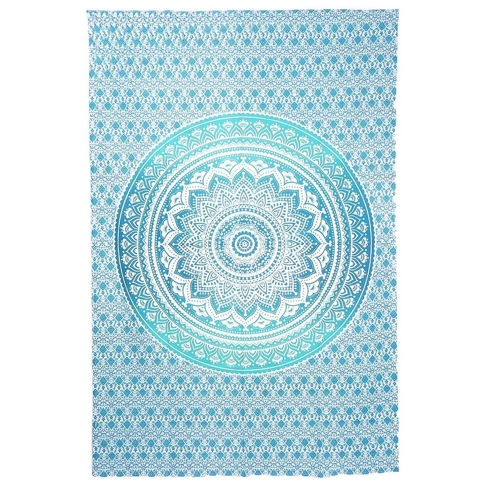 80" X 56" Blue And White Mandala Cotton Hanging Tapestry - NOBLE HOME INTERIORS