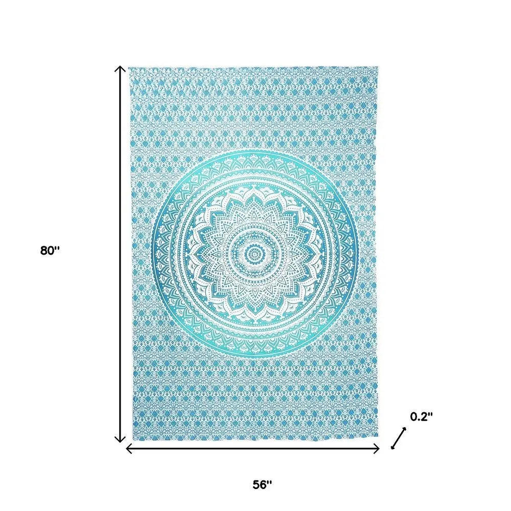 80" X 56" Blue And White Mandala Cotton Hanging Tapestry - NOBLE HOME INTERIORS