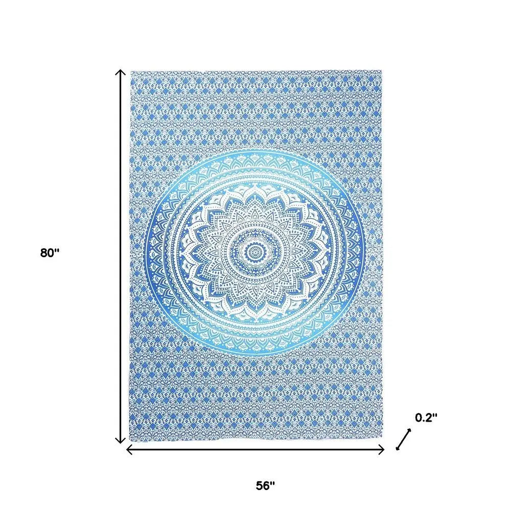 80" X 56" Blue And White Mandala Cotton Hanging Tapestry - NOBLE HOME INTERIORS