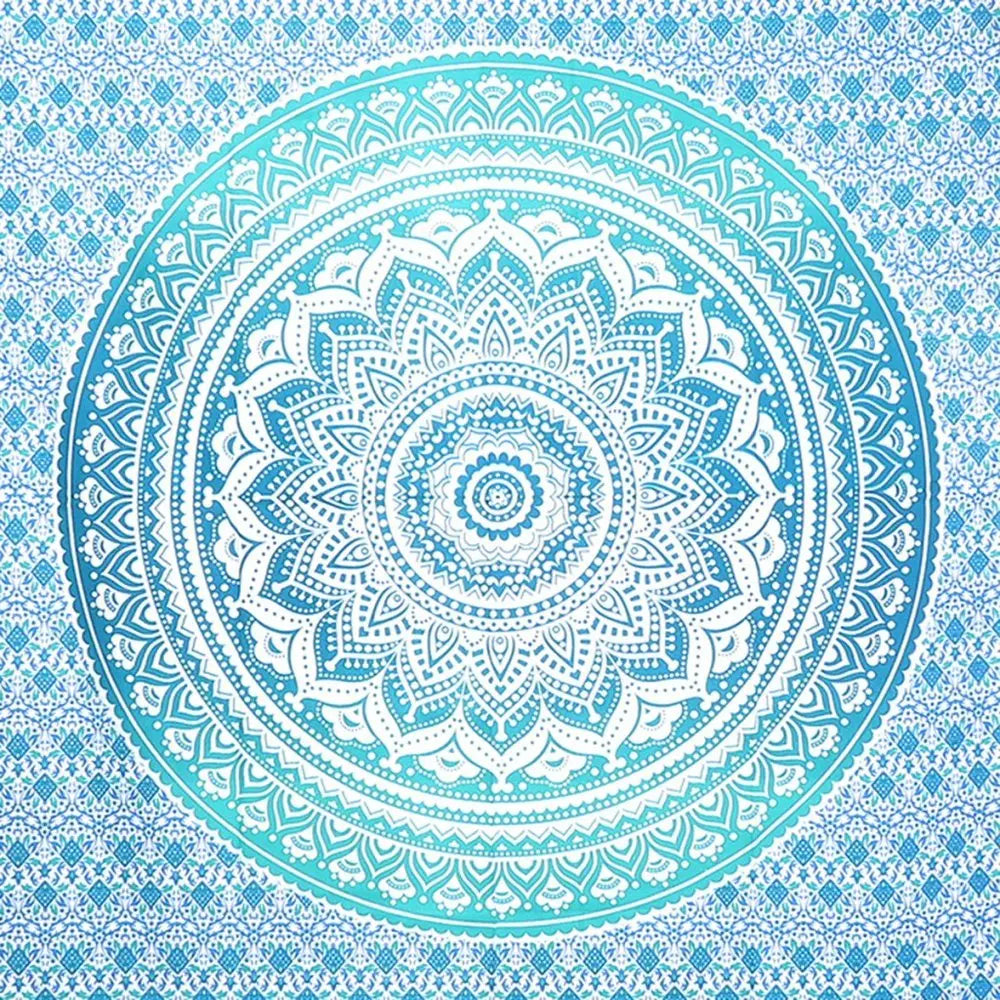 80" X 56" Blue And White Mandala Cotton Hanging Tapestry - NOBLE HOME INTERIORS