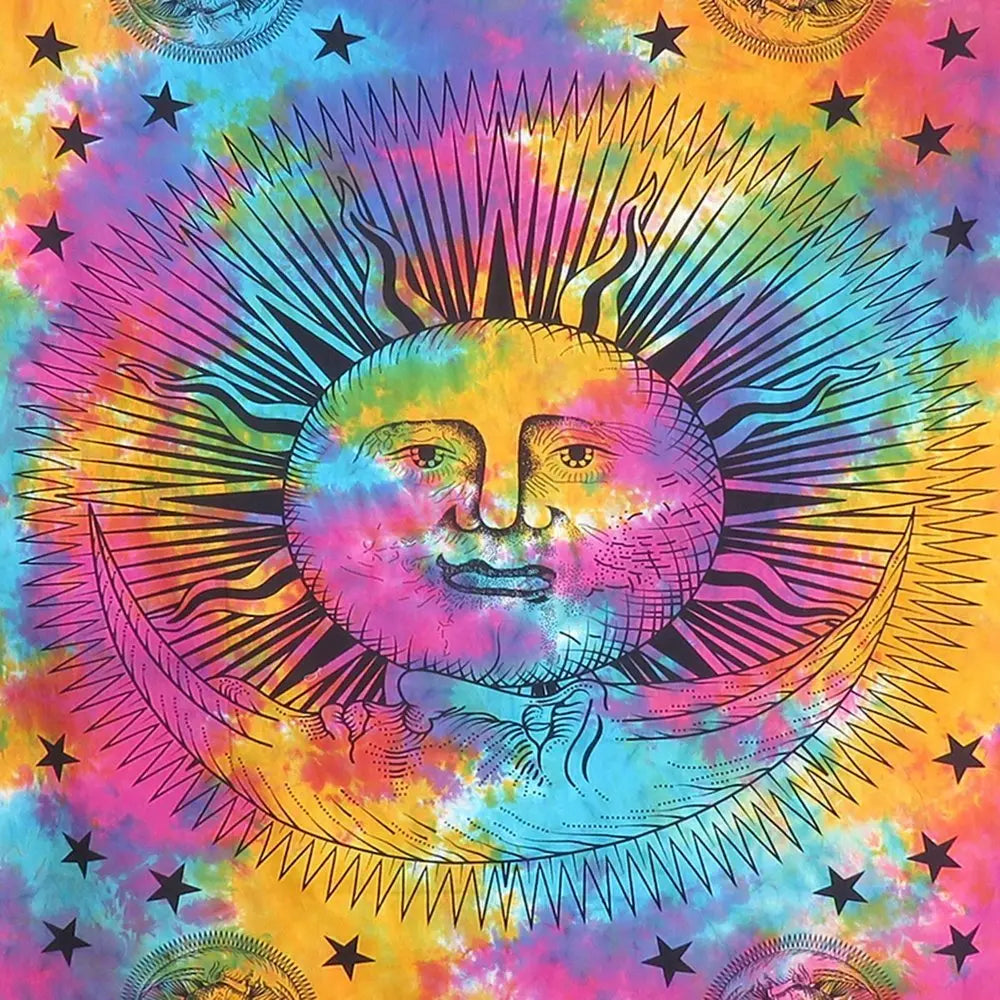 80" X 56" Blue Pink And Yellow Cotton Hanging Tapestry - NOBLE HOME INTERIORS