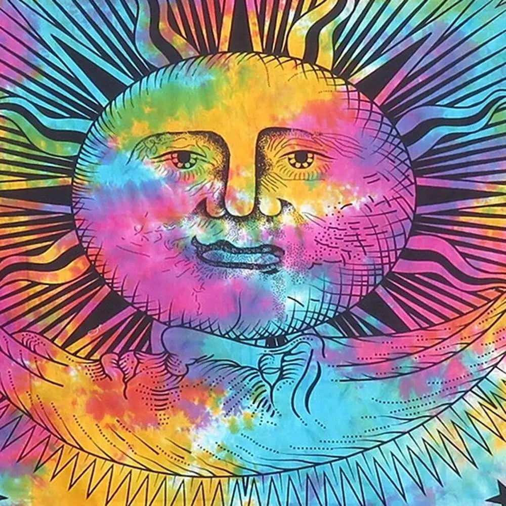 80" X 56" Blue Pink And Yellow Cotton Hanging Tapestry - NOBLE HOME INTERIORS