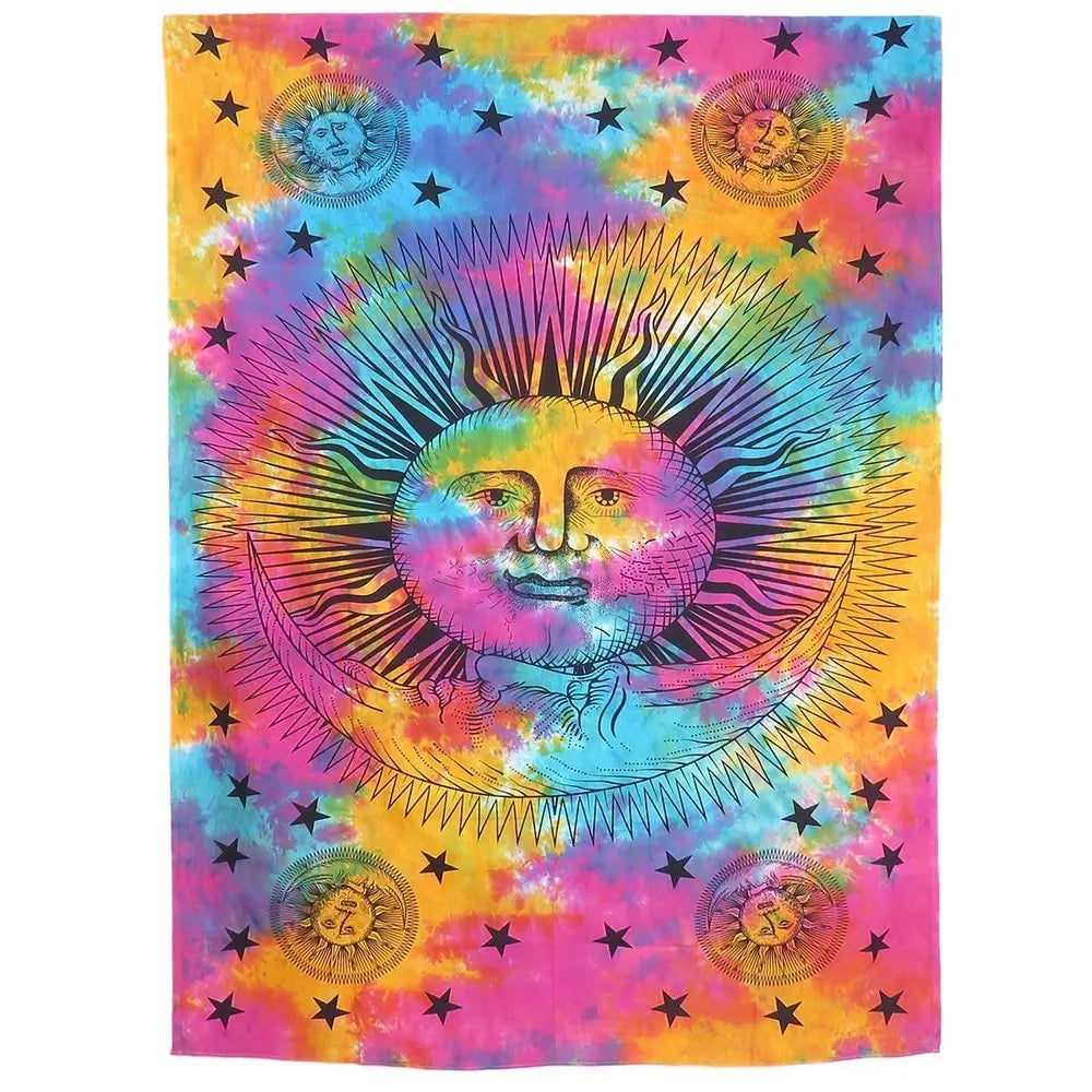 80" X 56" Blue Pink And Yellow Cotton Hanging Tapestry - NOBLE HOME INTERIORS