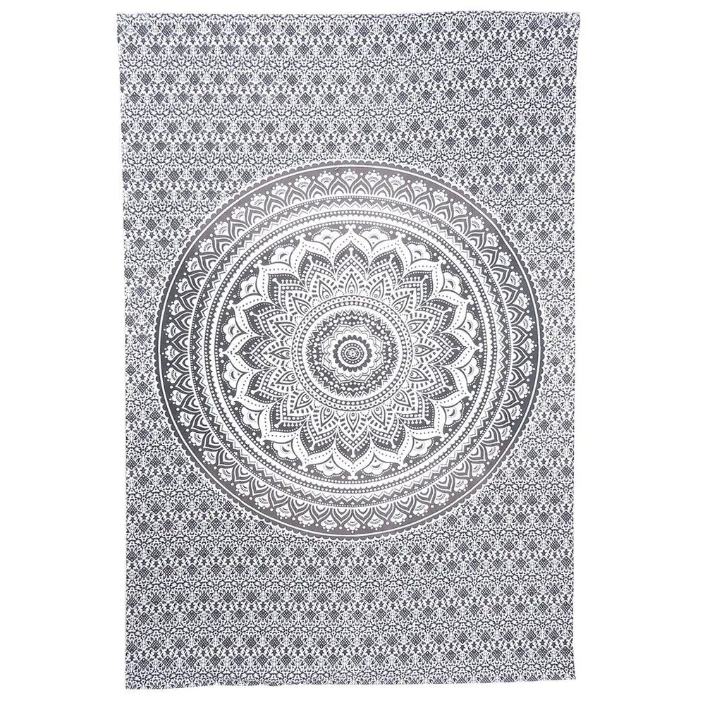 80" X 56" Gray And White Mandala Cotton Hanging Tapestry - NOBLE HOME INTERIORS