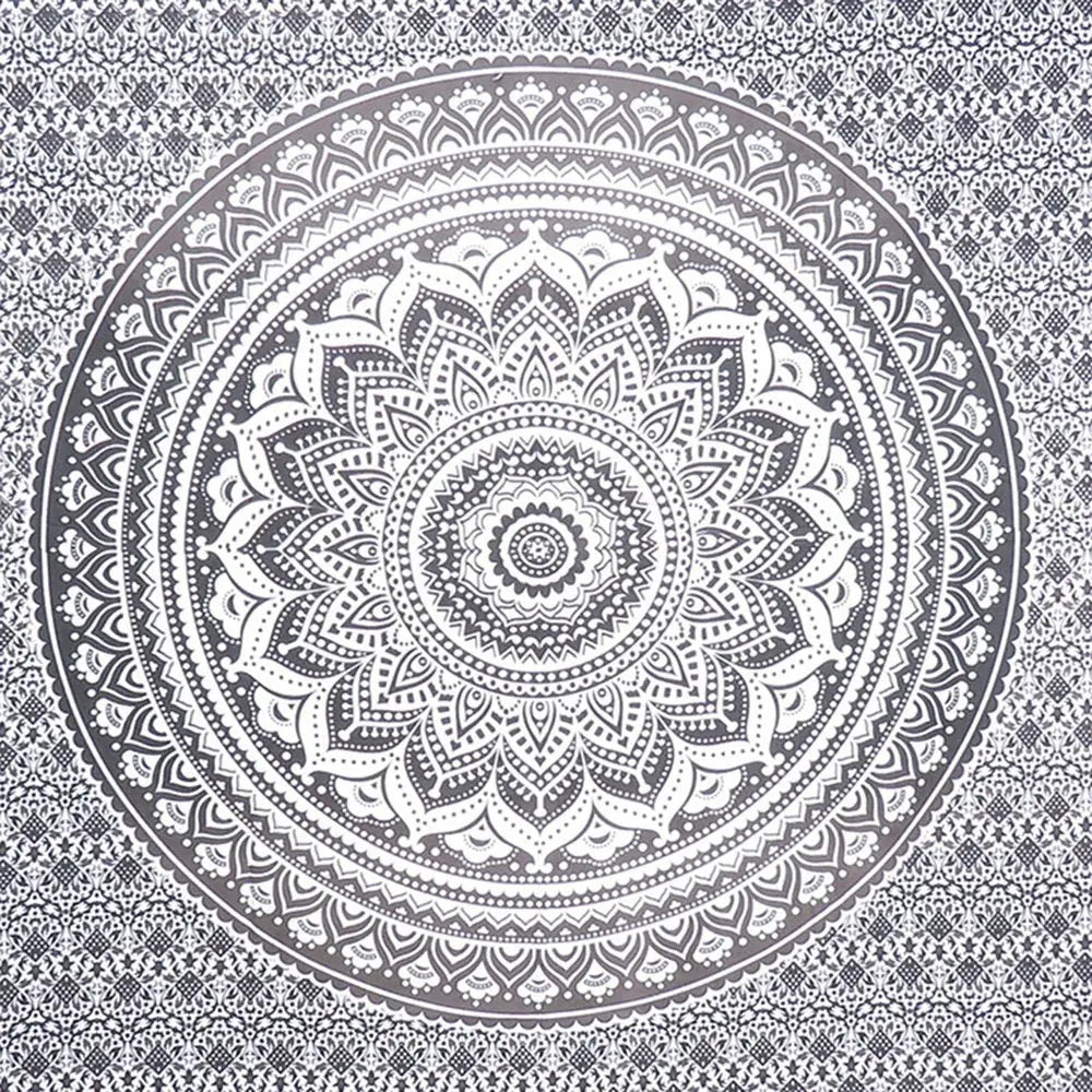 80" X 56" Gray And White Mandala Cotton Hanging Tapestry - NOBLE HOME INTERIORS