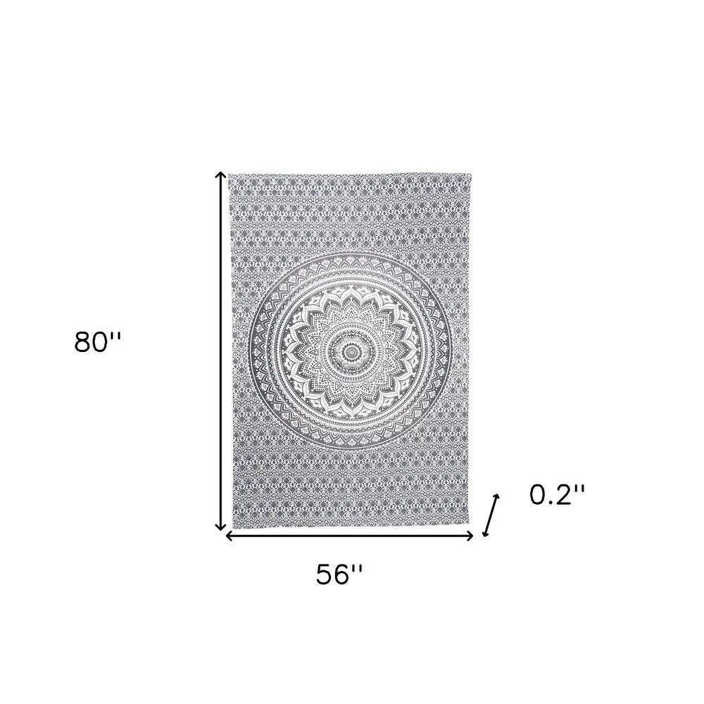 80" X 56" Gray And White Mandala Cotton Hanging Tapestry - NOBLE HOME INTERIORS