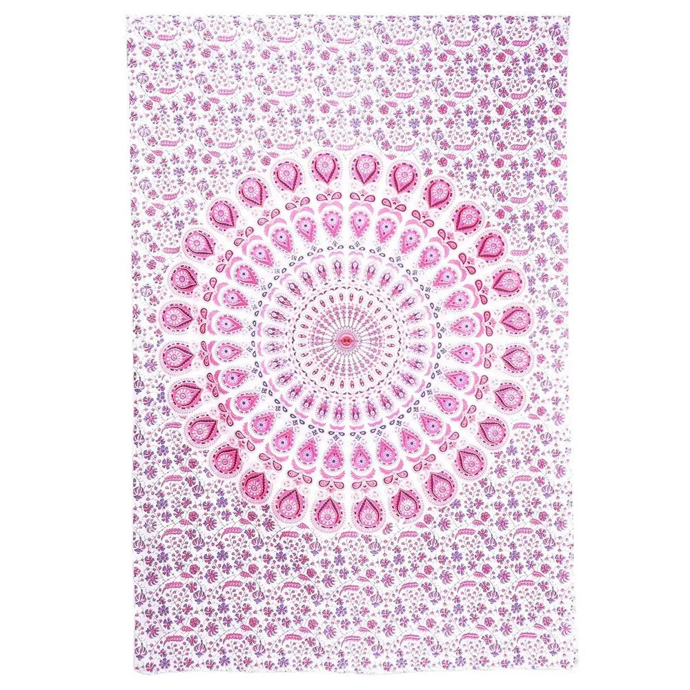 80" X 56" Pink And White Mandala Cotton Hanging Tapestry - NOBLE HOME INTERIORS
