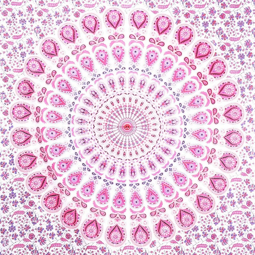 80" X 56" Pink And White Mandala Cotton Hanging Tapestry - NOBLE HOME INTERIORS