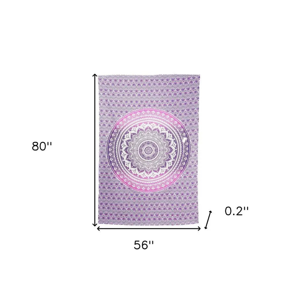 80" X 56" Purple And White Mandala Cotton Hanging Tapestry - NOBLE HOME INTERIORS