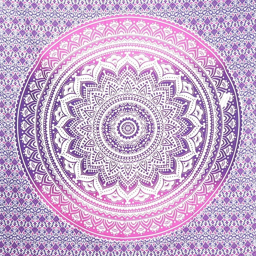 80" X 56" Purple And White Mandala Cotton Hanging Tapestry - NOBLE HOME INTERIORS