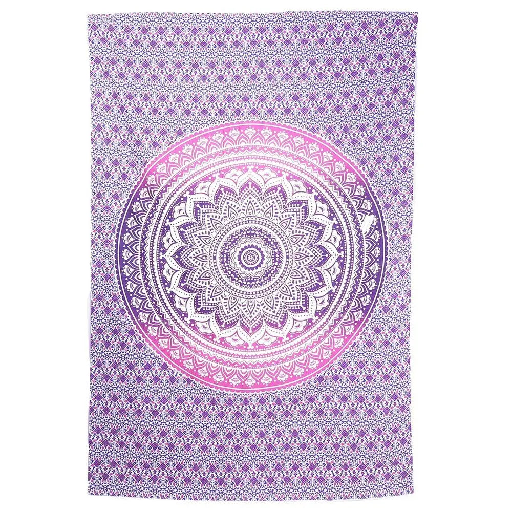 80" X 56" Purple And White Mandala Cotton Hanging Tapestry - NOBLE HOME INTERIORS