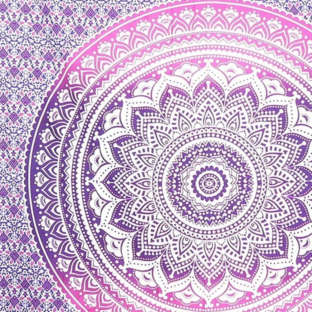 80" X 56" Purple And White Mandala Cotton Hanging Tapestry - NOBLE HOME INTERIORS