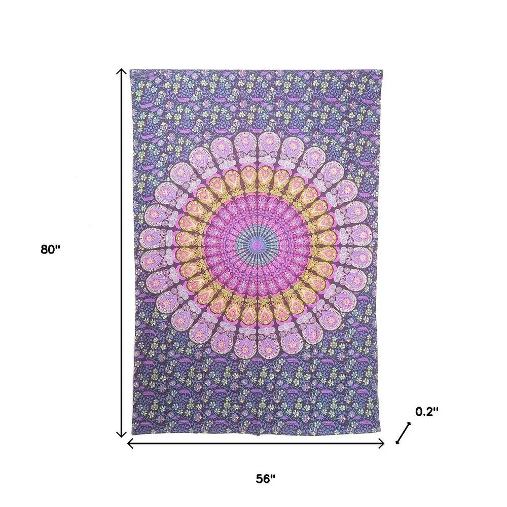 80" X 56" Purple Pink And Yellow Mandala Cotton Hanging Tapestry - NOBLE HOME INTERIORS