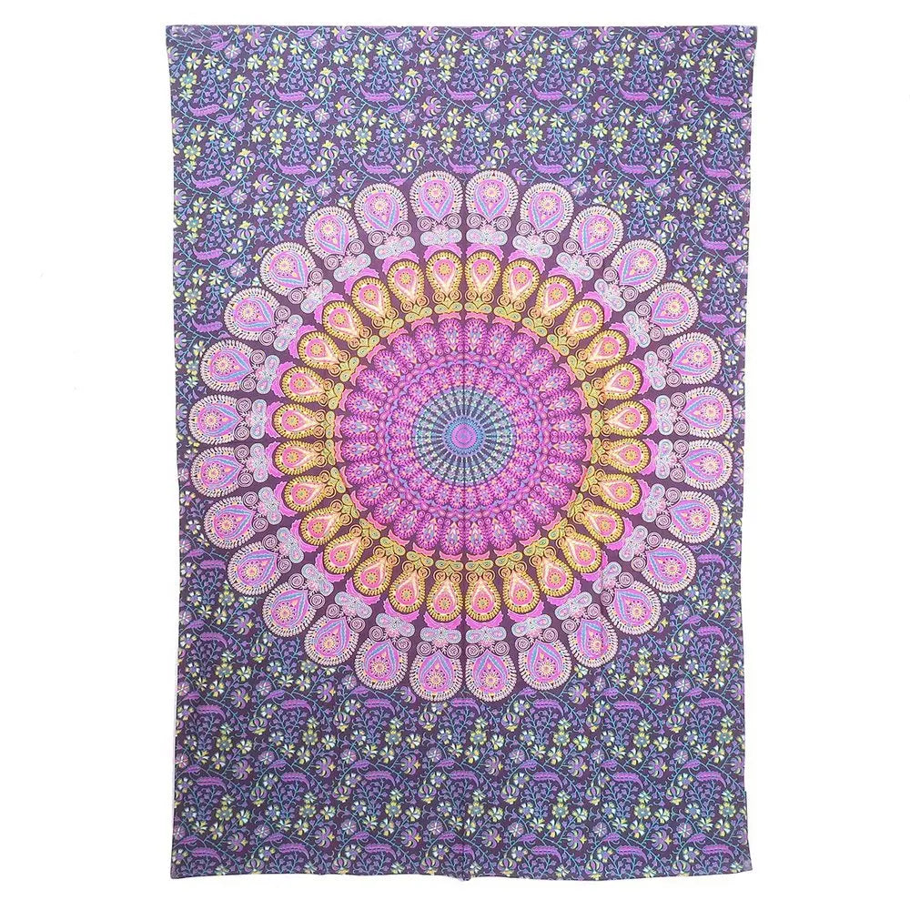 80" X 56" Purple Pink And Yellow Mandala Cotton Hanging Tapestry - NOBLE HOME INTERIORS