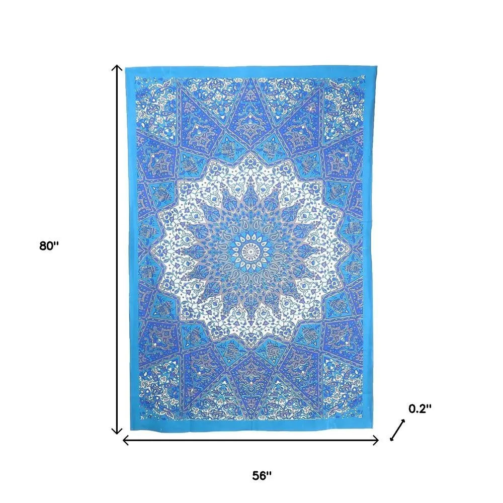80" X 56" Royal Blue Mandala Cotton Hanging Tapestry - NOBLE HOME INTERIORS