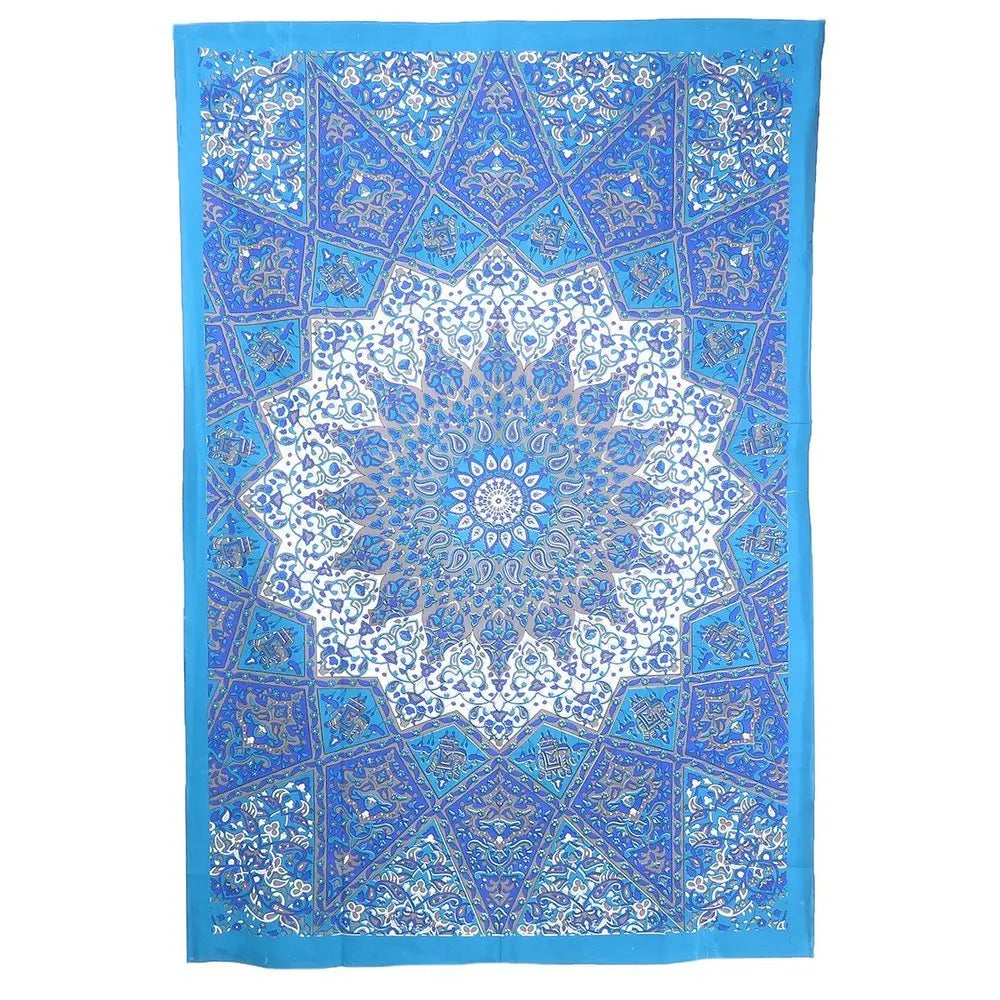 80" X 56" Royal Blue Mandala Cotton Hanging Tapestry - NOBLE HOME INTERIORS
