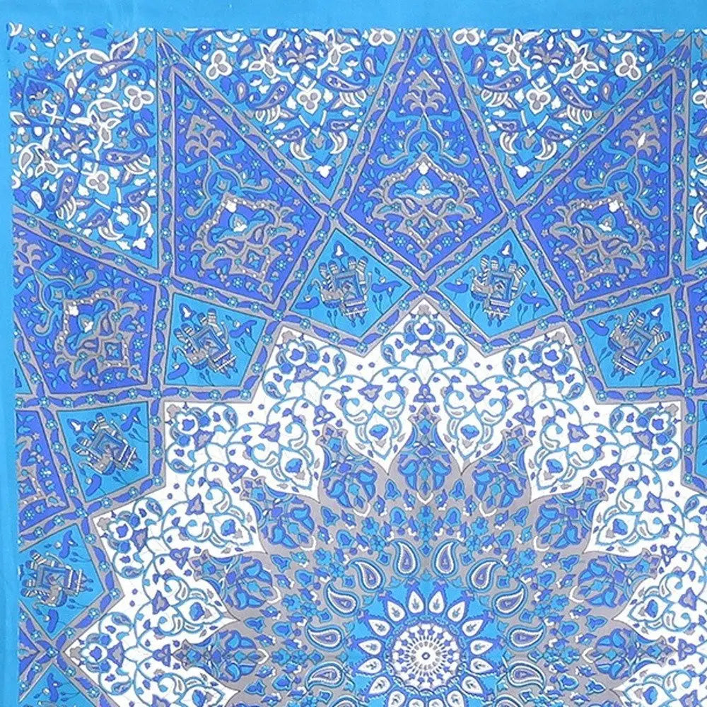 80" X 56" Royal Blue Mandala Cotton Hanging Tapestry - NOBLE HOME INTERIORS