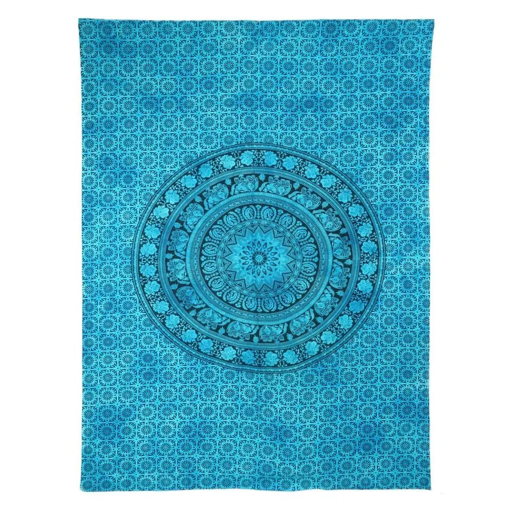 80" X 56" Turquoise And Black Mandala Cotton Hanging Tapestry - NOBLE HOME INTERIORS