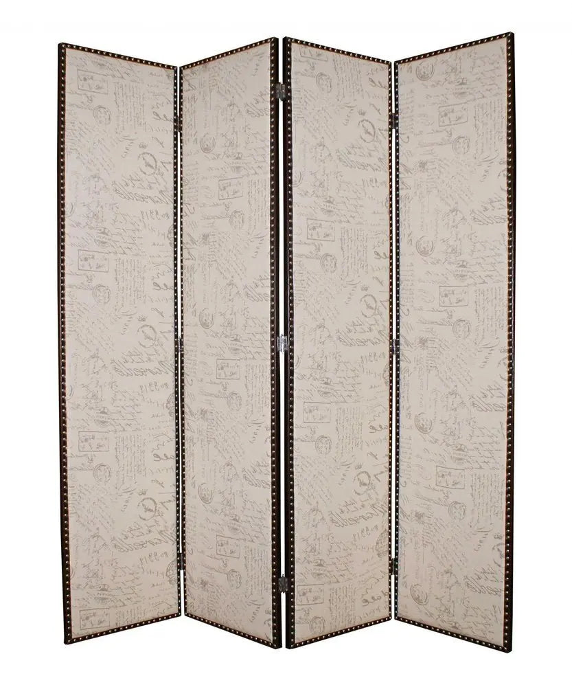 80 X 84 Beige Wood & Fabric Screen - NOBLE HOME INTERIORS