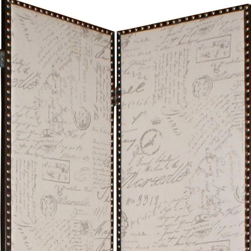 80 X 84 Beige Wood & Fabric Screen - NOBLE HOME INTERIORS