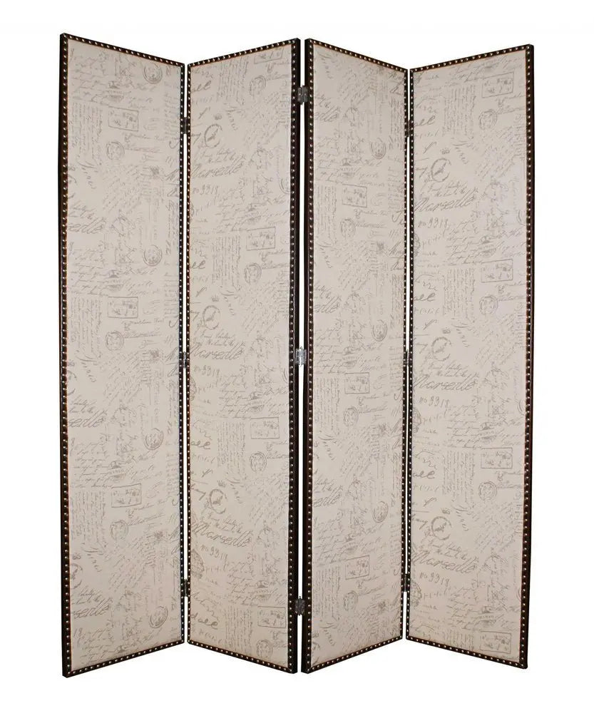 80 X 84 Beige Wood & Fabric Screen - NOBLE HOME INTERIORS