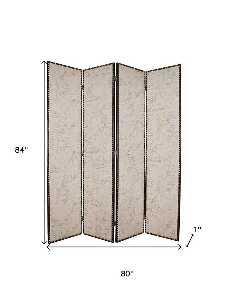 80 X 84 Beige Wood & Fabric Screen - NOBLE HOME INTERIORS