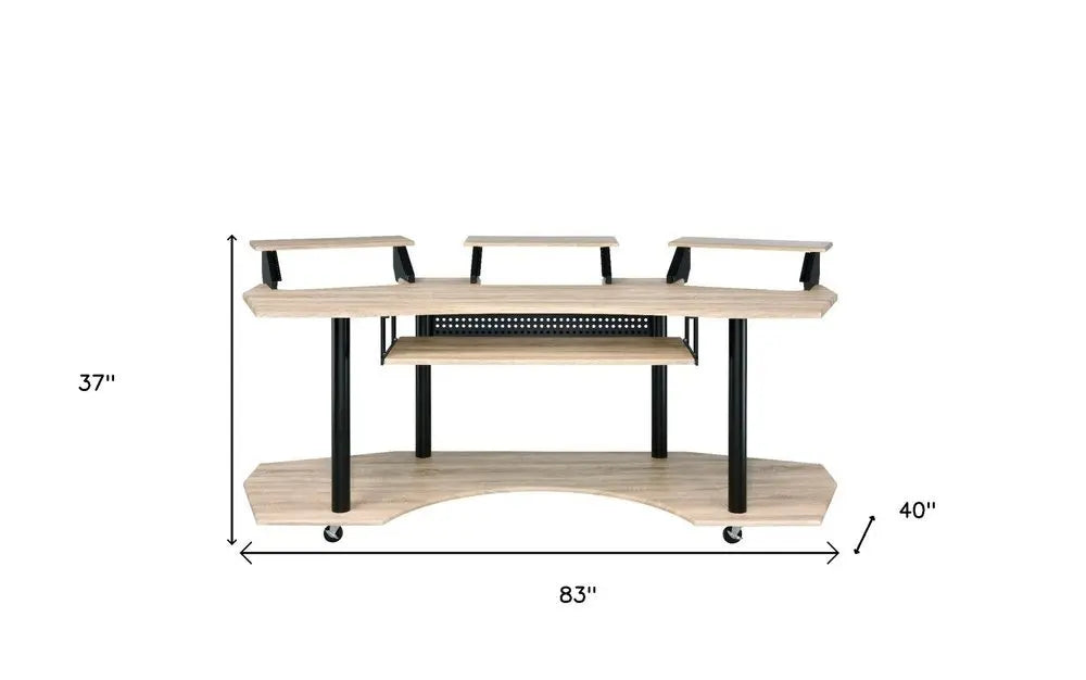83" Natural and Black Music Recording Studio Desk - NOBLE HOME INTERIORS