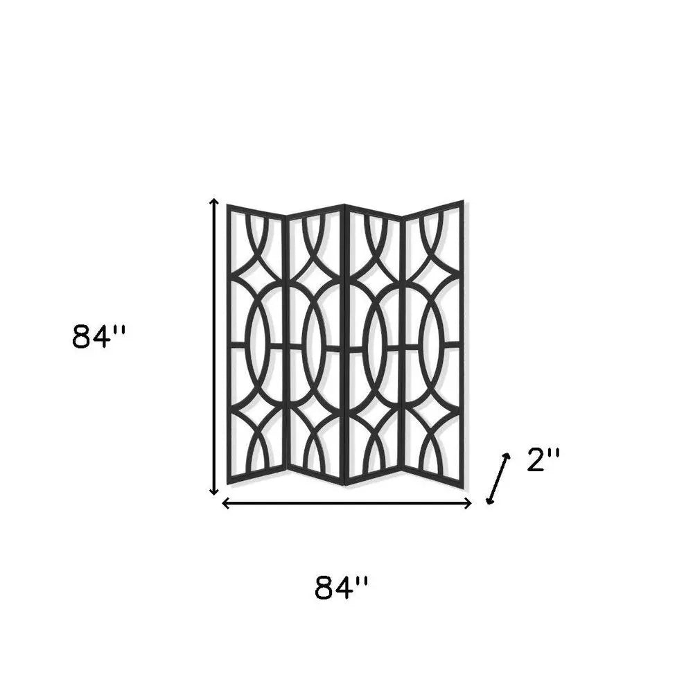 84" Black Solid Wood Folding Four Panel Screen Room Divider - NOBLE HOME INTERIORS