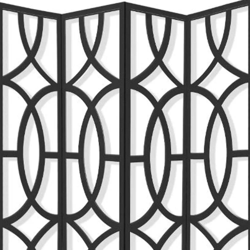 84" Black Solid Wood Folding Four Panel Screen Room Divider - NOBLE HOME INTERIORS