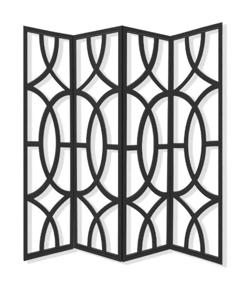 84" Black Solid Wood Folding Four Panel Screen Room Divider - NOBLE HOME INTERIORS